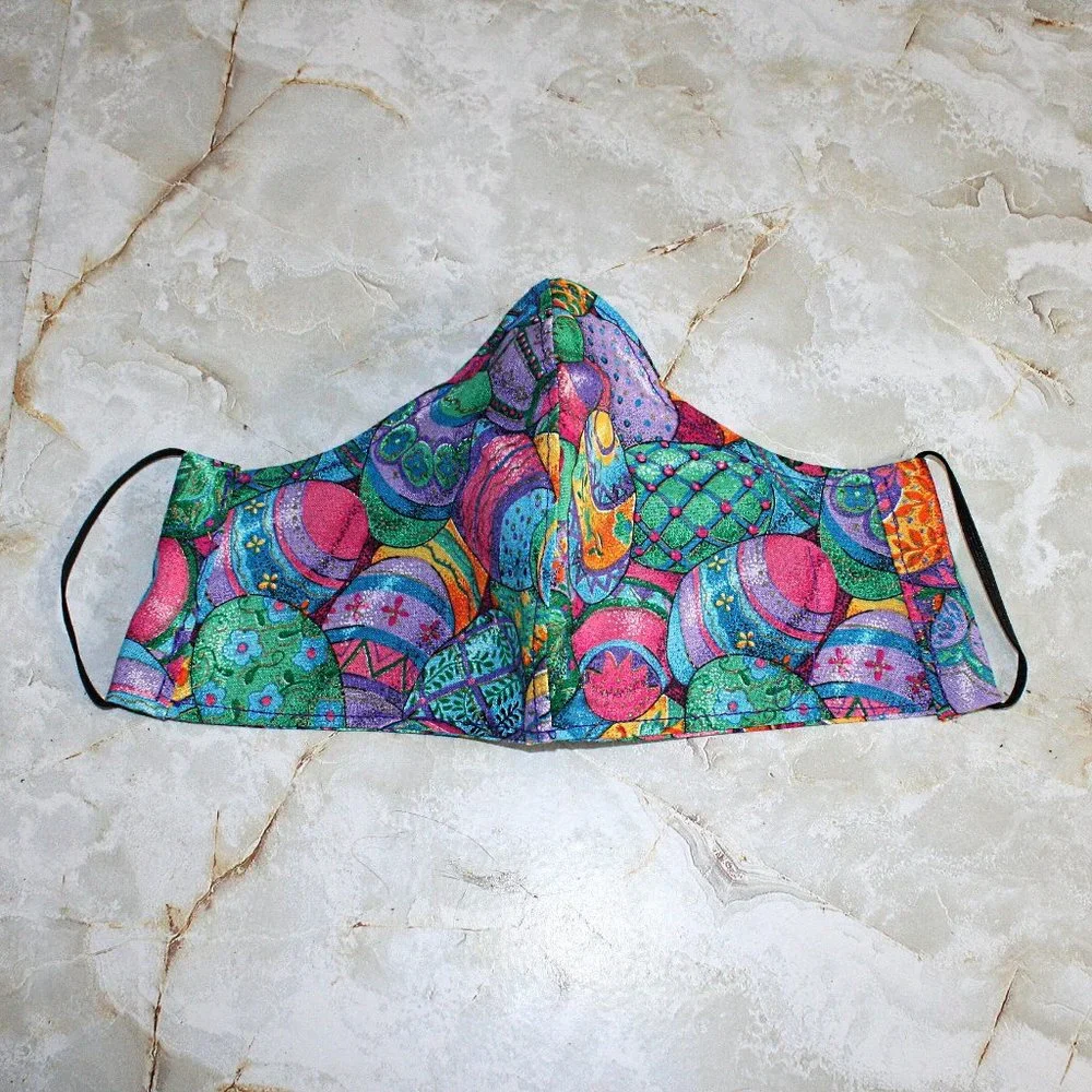 HAND CRAFTED Face Mask Easter Eggs Adult Cloth Fabric Print - Shield Style